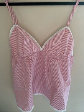 Vibe Pink & White Striped Lace-Trim Sleep Cami